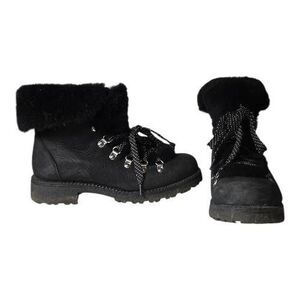 ​J. Crew Black Leather Faux Fur Trim Nordic Walking Boots Size 9